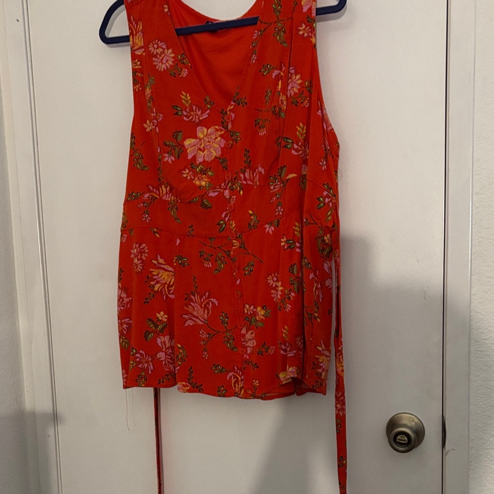 Floral Sleeveless Top - Orangey  Red